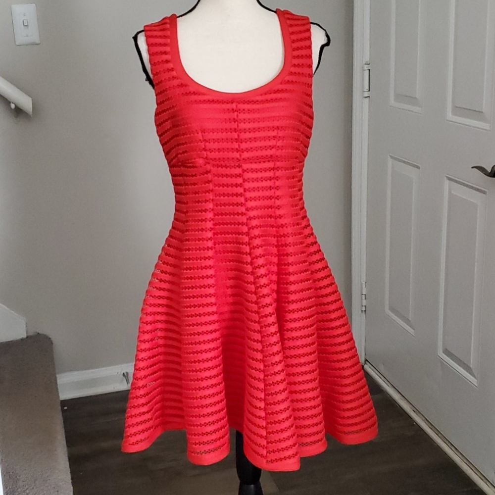 Topshop Eyelet Crochet Overlay Fit & Flare Dress